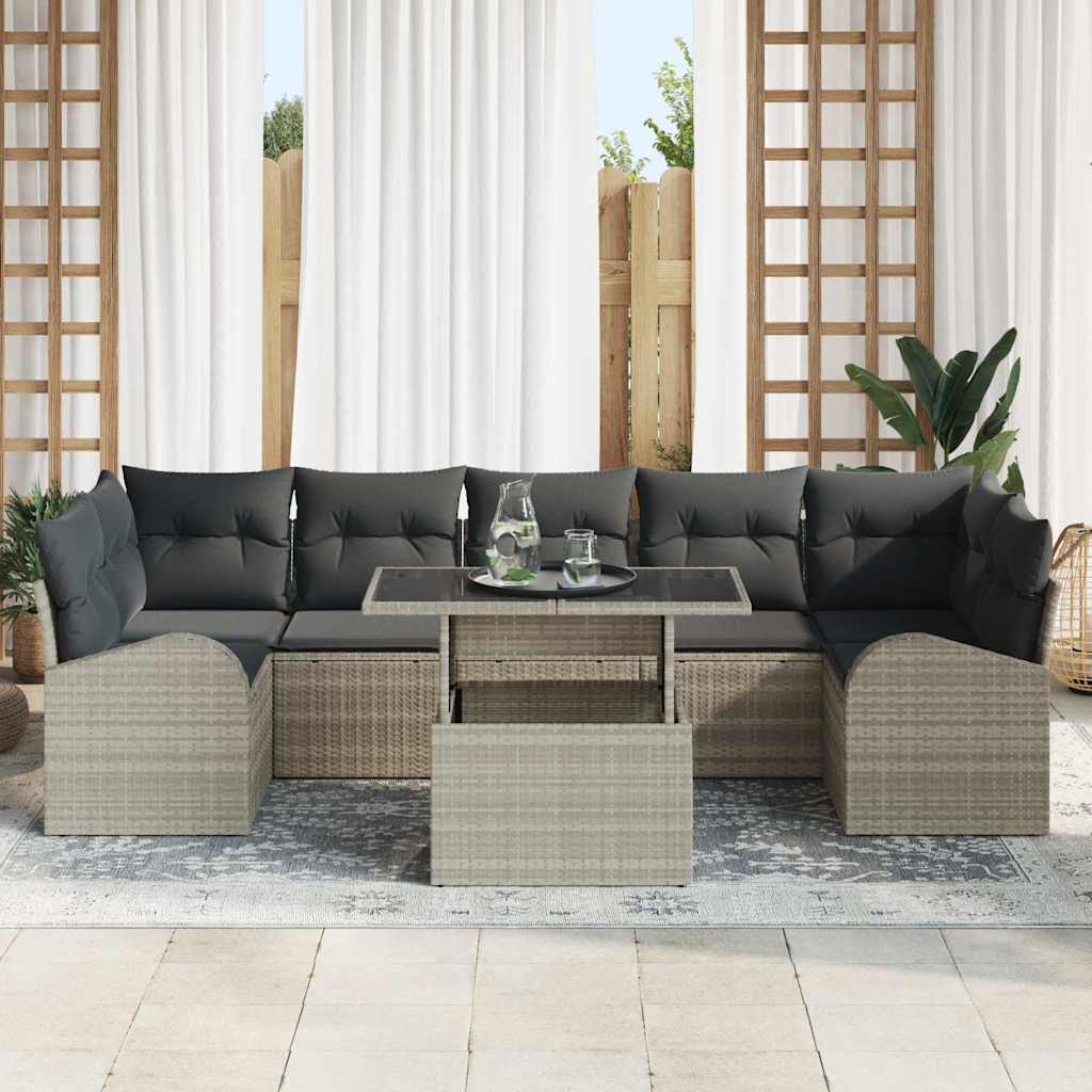 Set Divano da Giardino 8 pcs Grigio chiaro Poly Rattan | homemem39