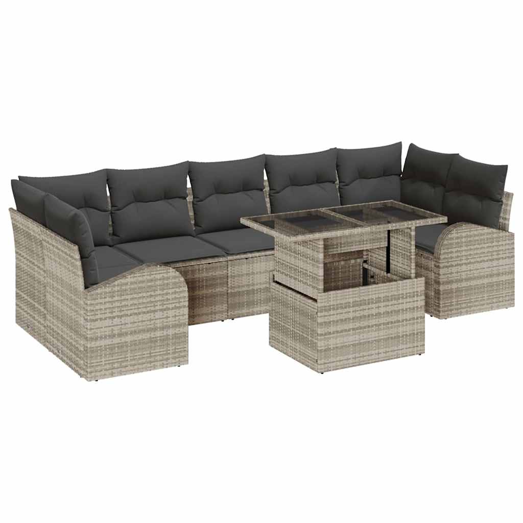 Set Divano da Giardino 8 pcs Grigio chiaro Poly Rattan | homemem39