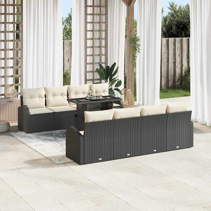 Set Divano da Giardino con cuscino 7 pcs Nero Poly Rattan