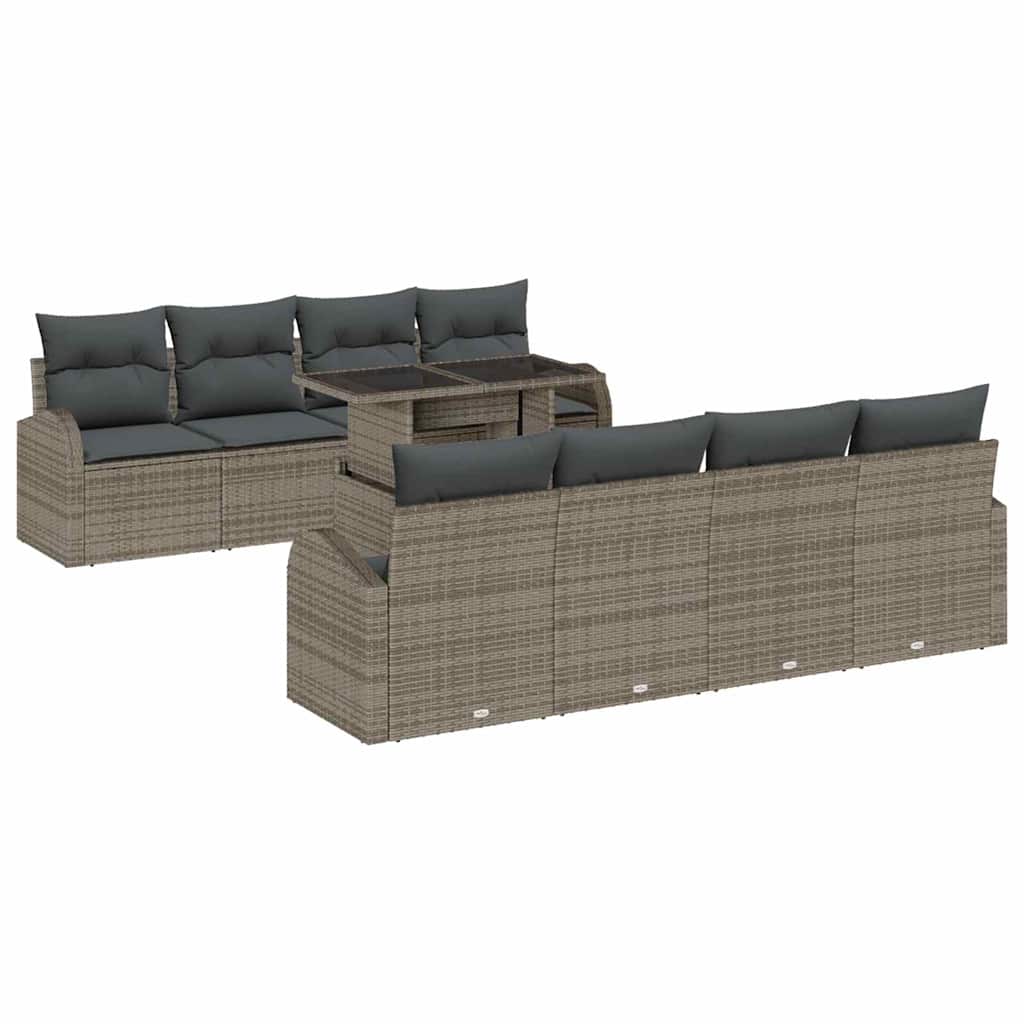 Set Divano da Giardino 9 pcs Grigio polyrattan | homemem39
