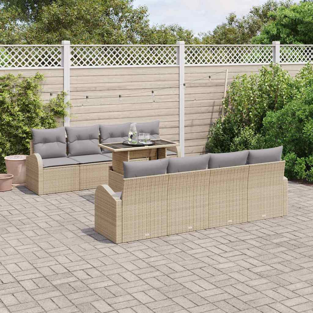 Set Divano da Giardino con cuscino 7 pcs Beige Poly Rattan | homemem39