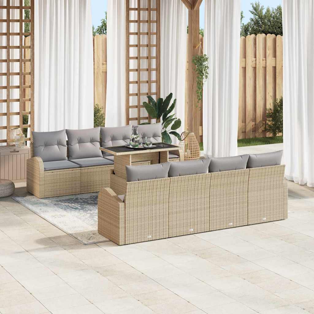 Set Divano da Giardino con cuscino 7 pcs Beige Poly Rattan | homemem39