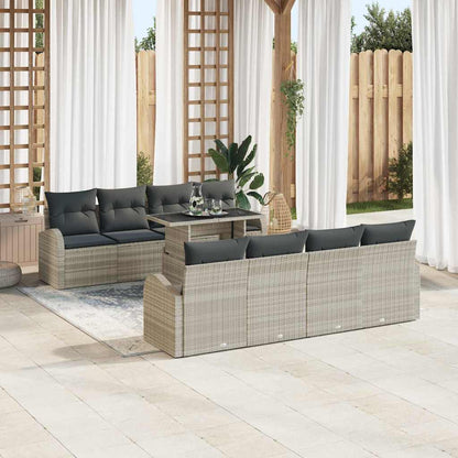 Set Divano da Giardino 9 pcs Grigio chiaro polyrattan | homemem39