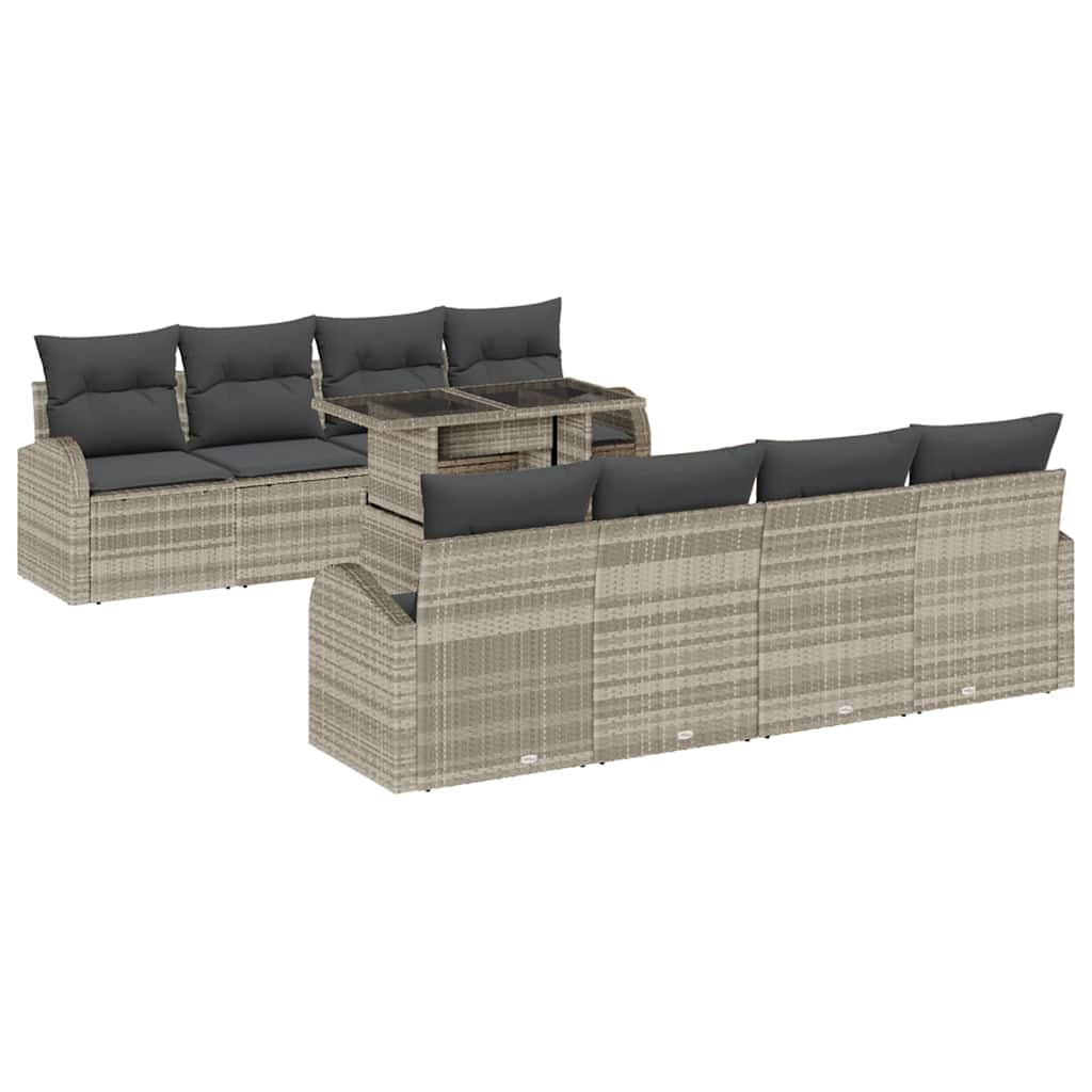 Set Divano da Giardino 9 pcs Grigio chiaro polyrattan | homemem39