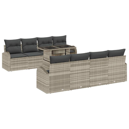 Set Divano da Giardino 9 pcs Grigio chiaro polyrattan | homemem39