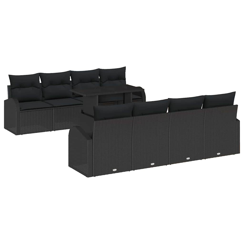 Set Divano da Giardino con cuscino 7 pcs Nero Poly Rattan | homemem39