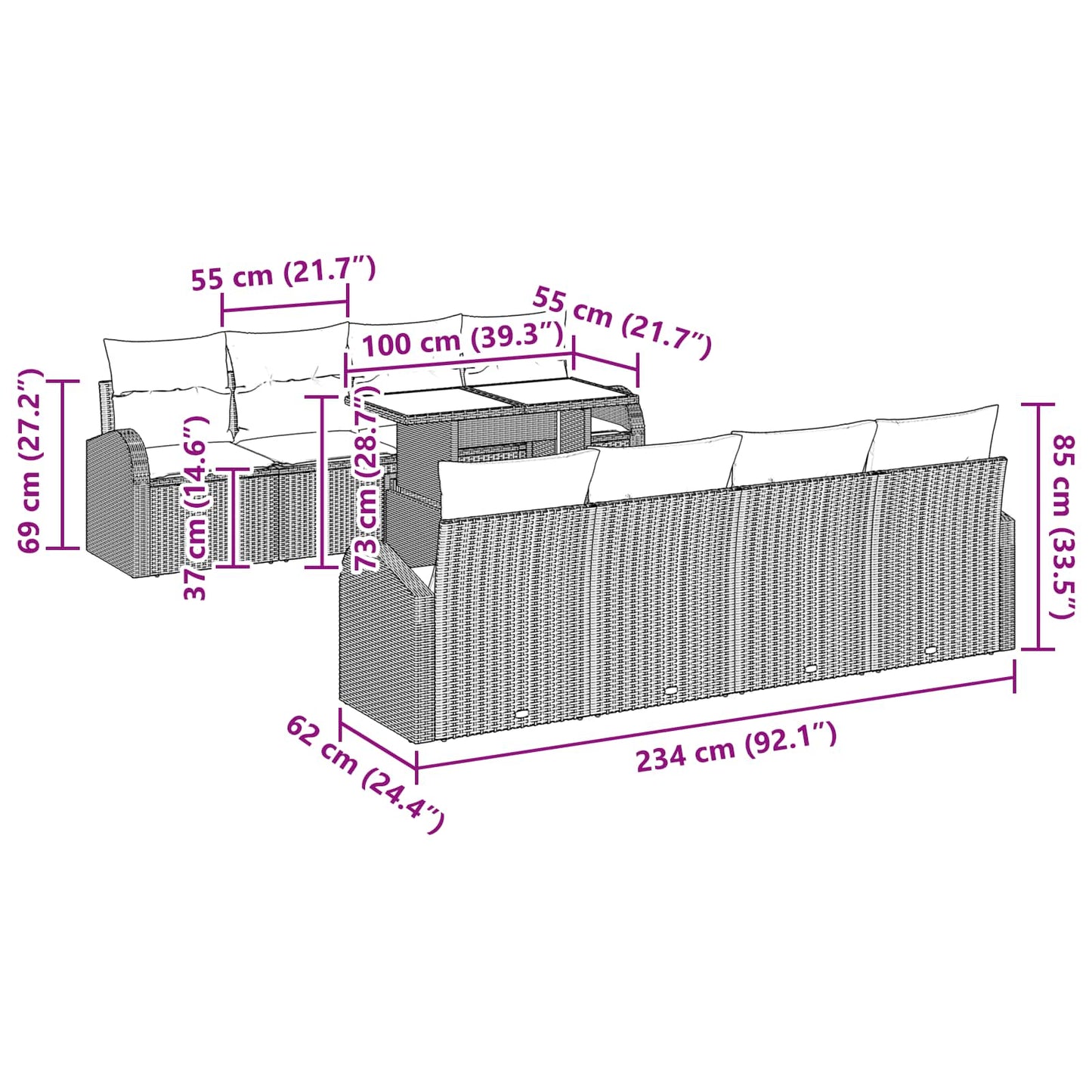 Set Divano da Giardino 9 pcs Marrone polyrattan | homemem39