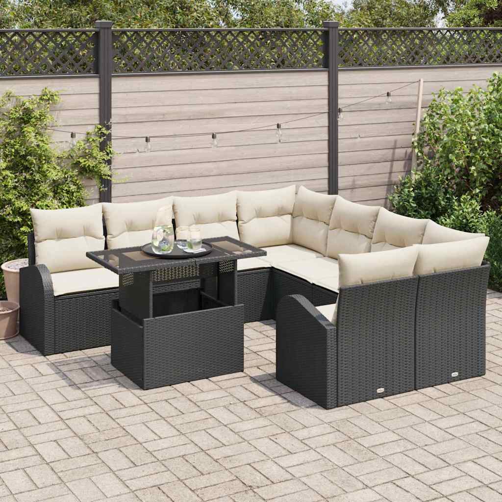 Set Divano da Giardino con archiviazione 9 pcs Nero polyrattan | homemem39