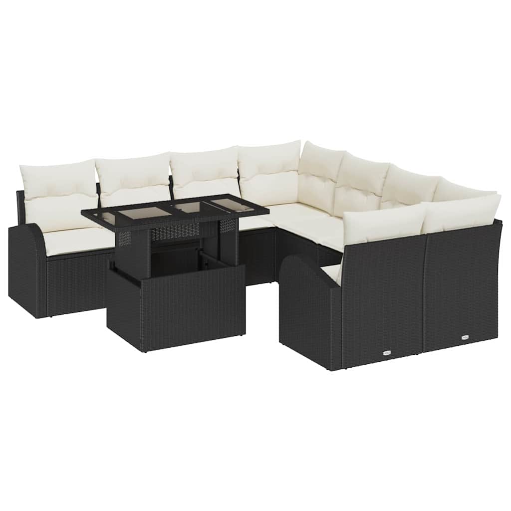 Set Divano da Giardino con archiviazione 9 pcs Nero polyrattan | homemem39
