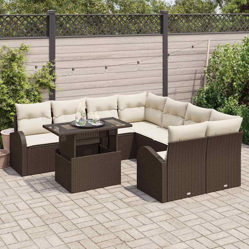 Set Divano da Giardino 9 pcs Marrone polyrattan | homemem39