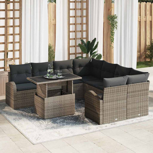 Set Divano da Giardino 9 pcs Grigio polyrattan | homemem39