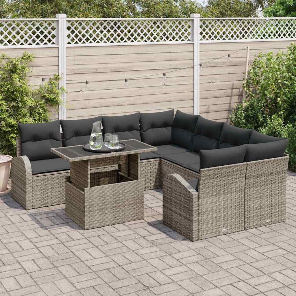 Set Divano da Giardino 9 pcs Grigio polyrattan | homemem39