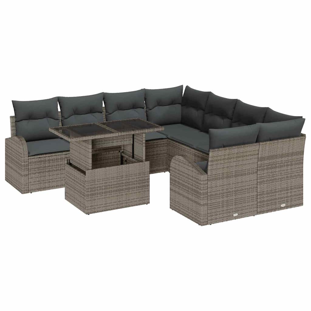 Set Divano da Giardino 9 pcs Grigio polyrattan | homemem39