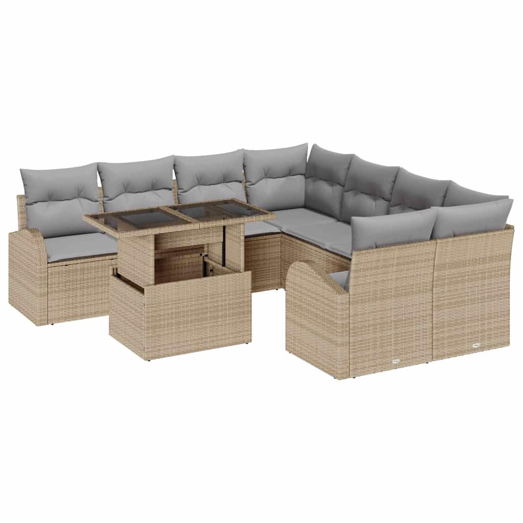 Set Divano da Giardino con archiviazione 9 pcs Beige polyrattan | homemem39