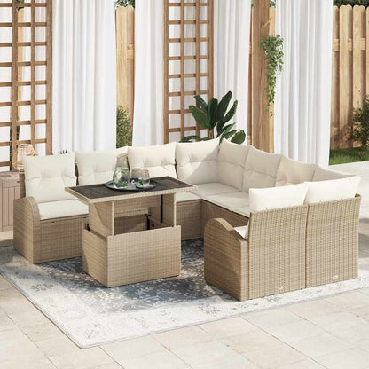 Set Divano da Giardino con archiviazione 9 pcs Beige polyrattan | homemem39