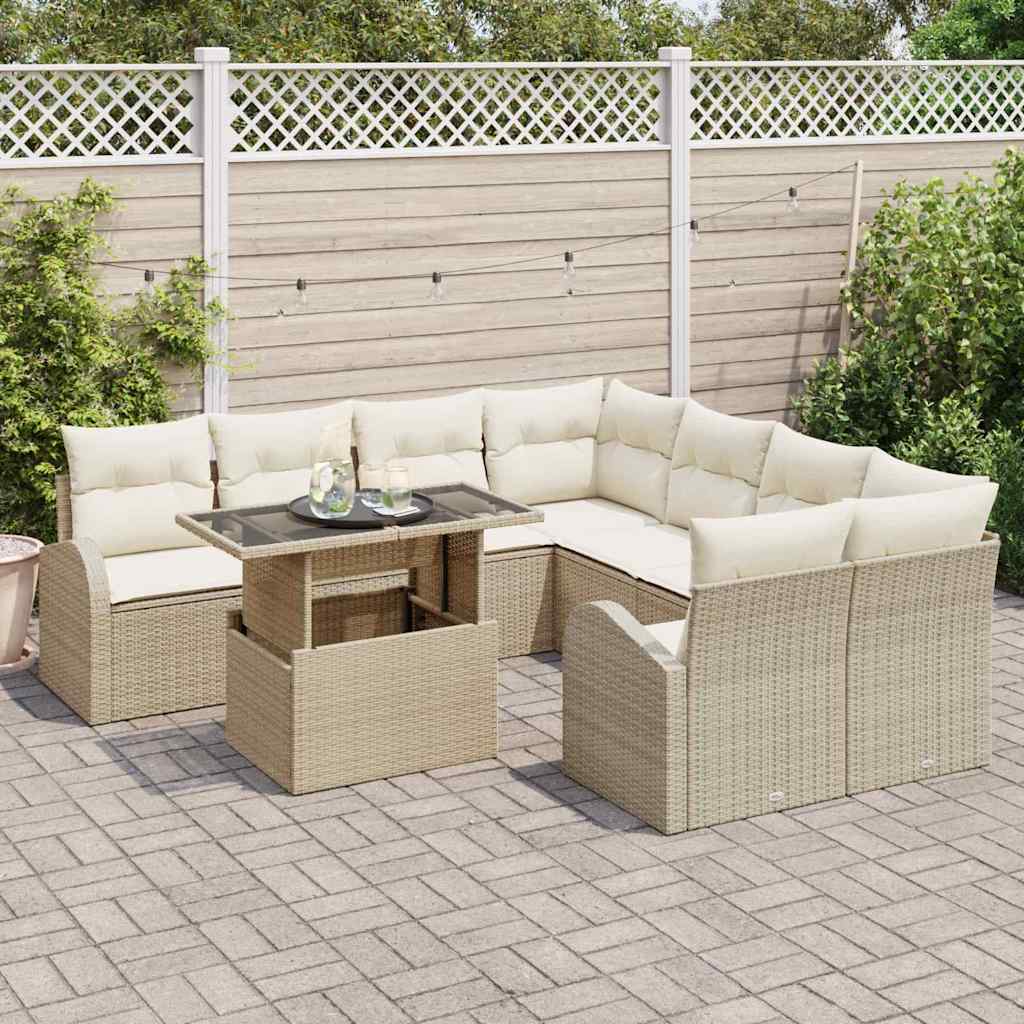 Set Divano da Giardino con archiviazione 9 pcs Beige polyrattan | homemem39