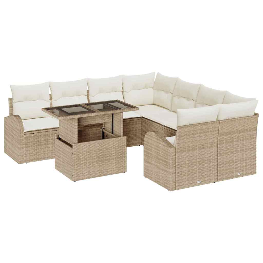 Set Divano da Giardino con archiviazione 9 pcs Beige polyrattan | homemem39