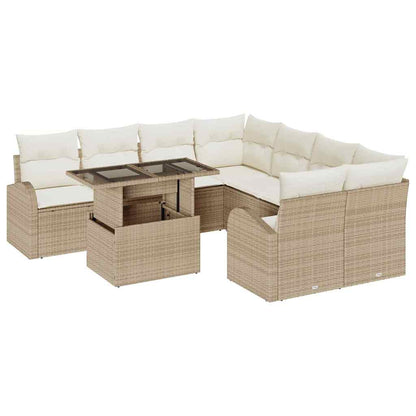 Set Divano da Giardino con archiviazione 9 pcs Beige polyrattan | homemem39
