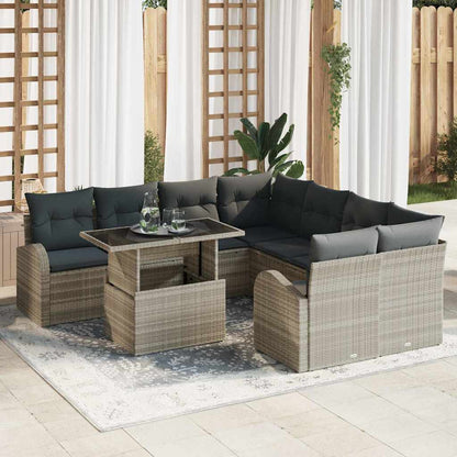 Set Divano da Giardino 9 pcs Grigio chiaro polyrattan | homemem39