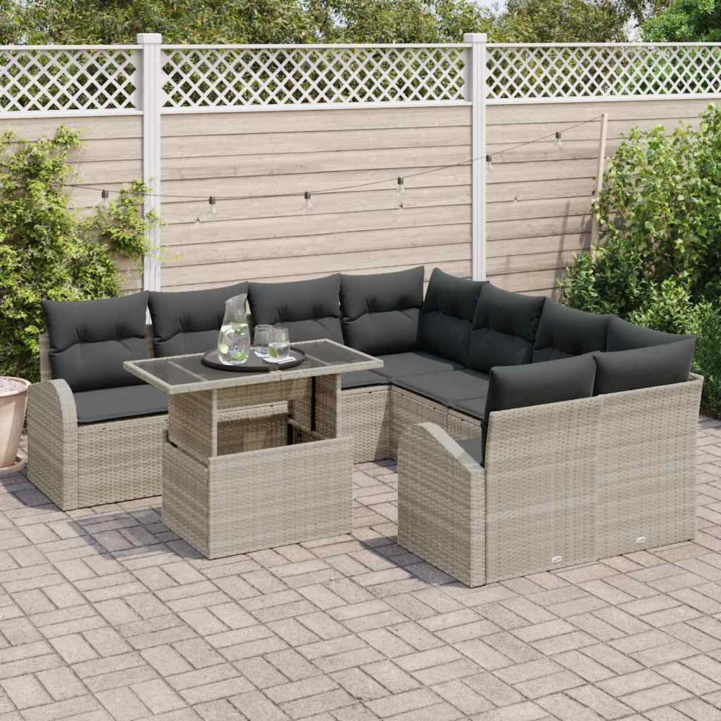 Set Divano da Giardino 9 pcs Grigio chiaro polyrattan | homemem39