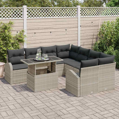 Set Divano da Giardino 9 pcs Grigio chiaro polyrattan | homemem39