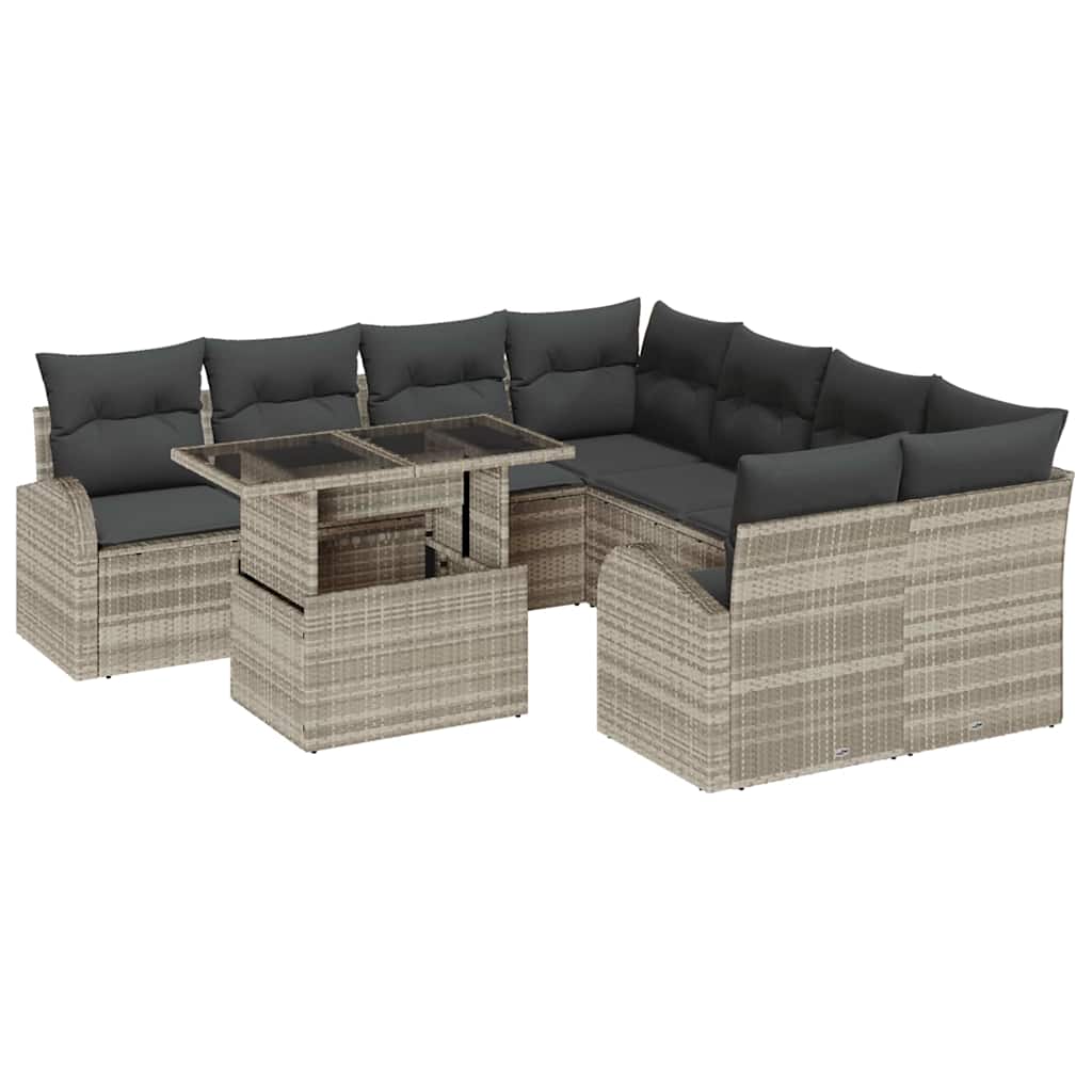 Set Divano da Giardino 9 pcs Grigio chiaro polyrattan | homemem39