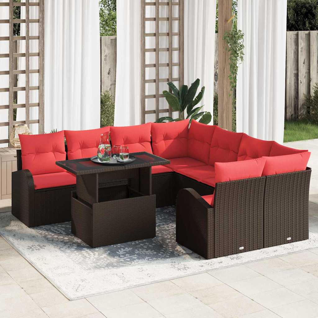 Set Divano da Giardino 9 pcs Marrone polyrattan | homemem39