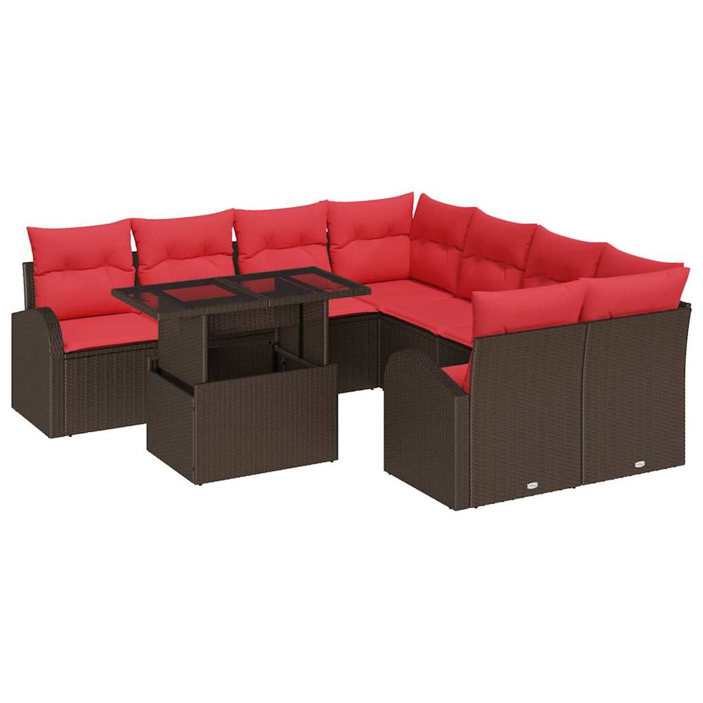 Set Divano da Giardino 9 pcs Marrone polyrattan | homemem39