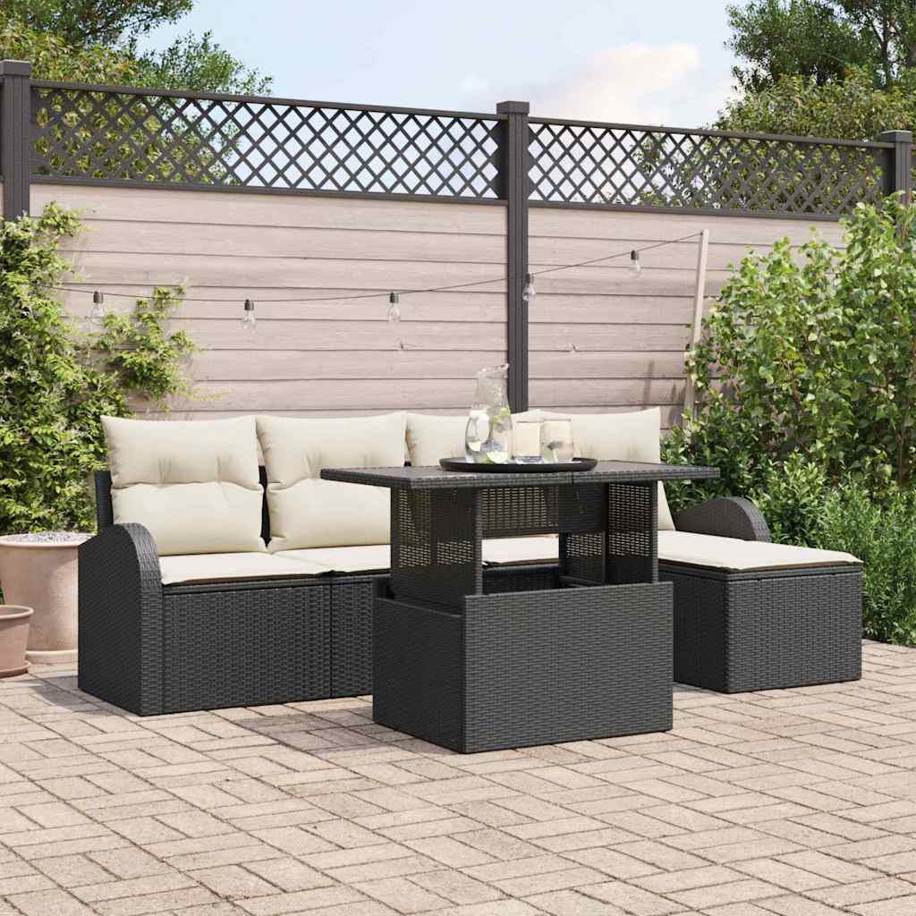Set Divano da Giardino con cuscino 6 pcs Nero polyrattan | homemem39