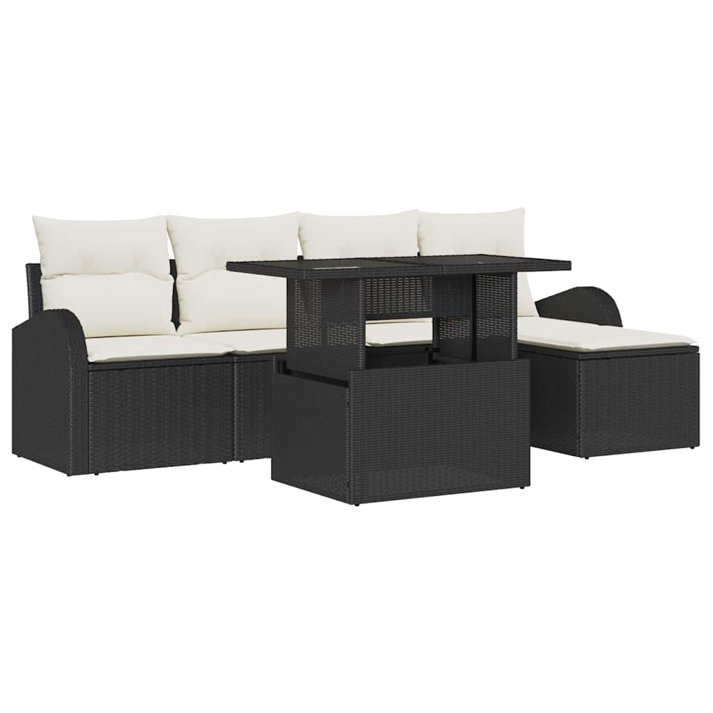 Set Divano da Giardino con cuscino 6 pcs Nero polyrattan | homemem39