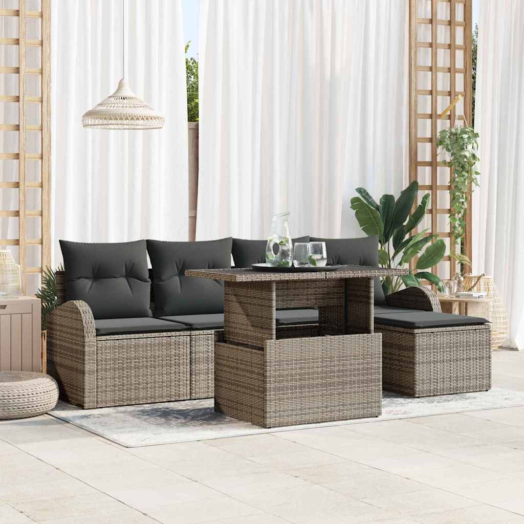 Set Divano da Giardino con cuscino 6 pcs Grigio polyrattan | homemem39