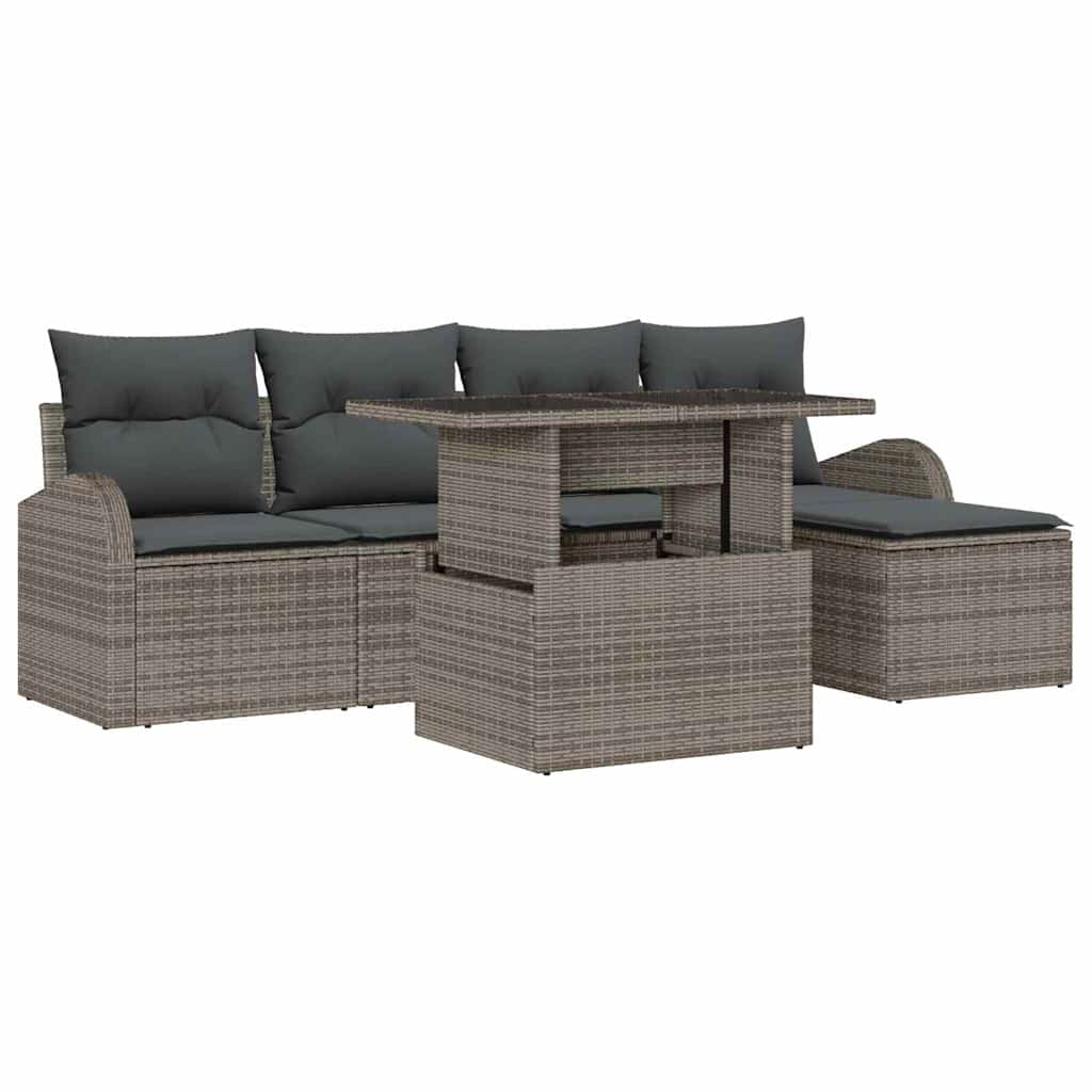 Set Divano da Giardino con cuscino 6 pcs Grigio polyrattan | homemem39