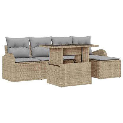 Set Divano da Giardino con cuscino 6 pcs Beige polyrattan | homemem39