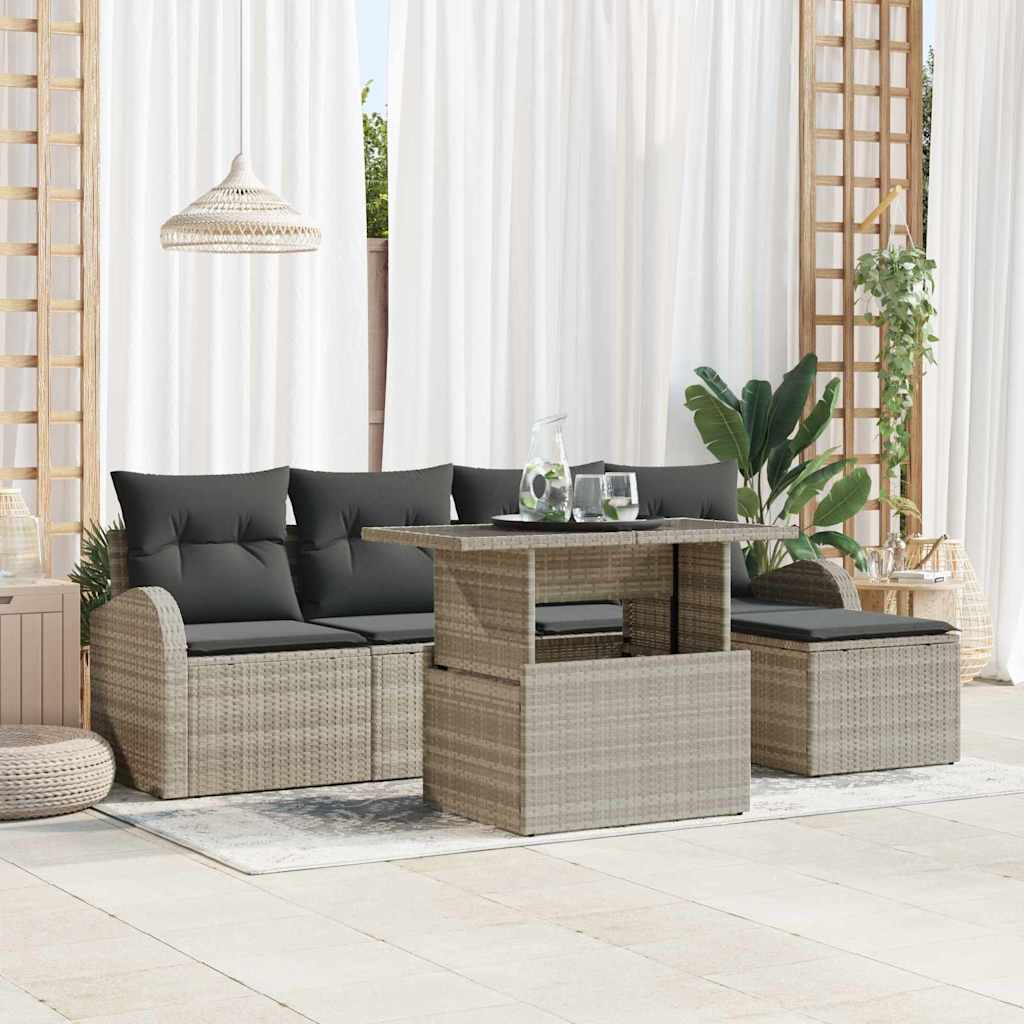 Set Divano da Giardino 6 pcs Grigio chiaro polyrattan | homemem39