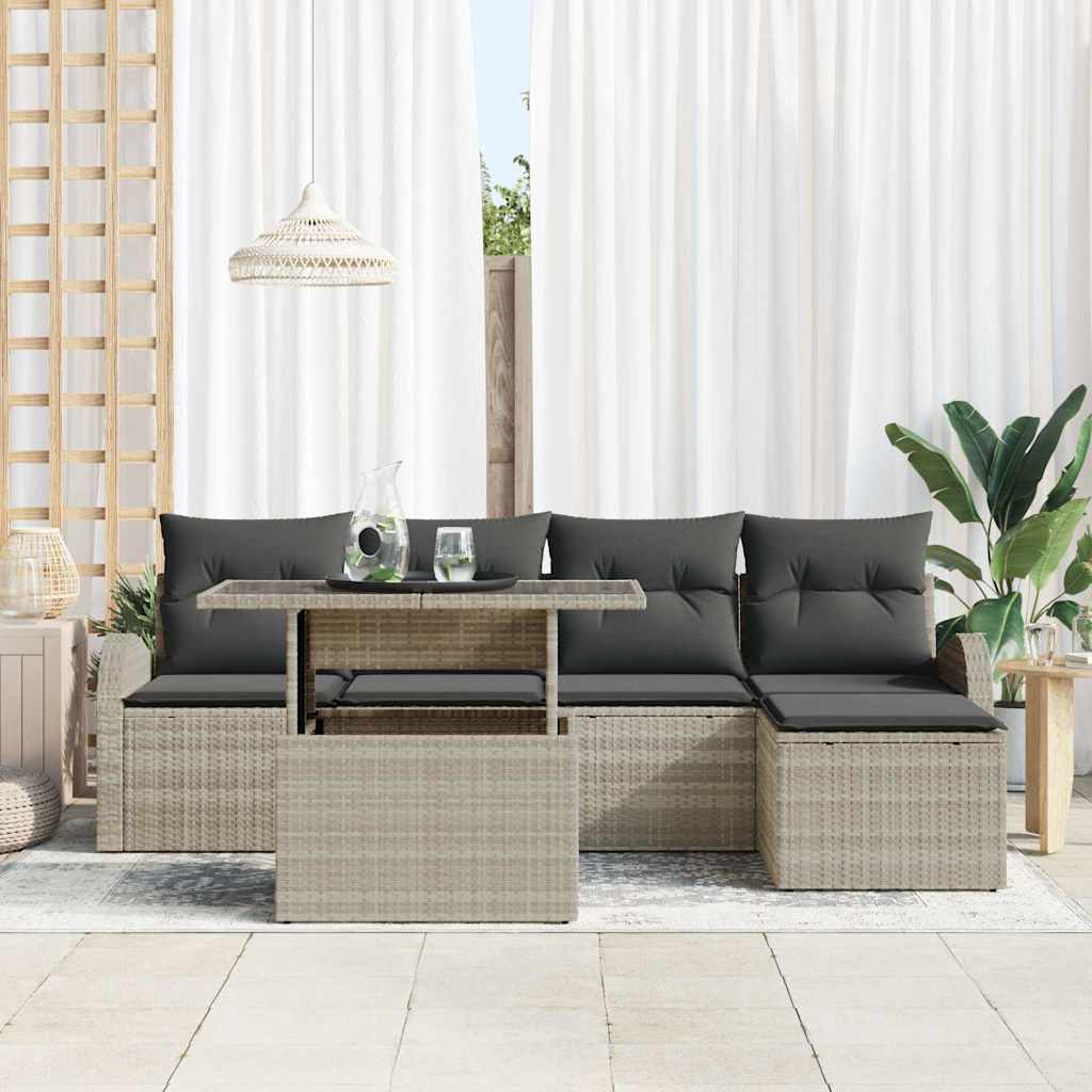 Set Divano da Giardino 6 pcs Grigio chiaro polyrattan | homemem39