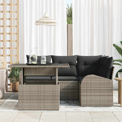 Set Divano da Giardino con cuscino 5 pcs Grigio Poly Rattan | homemem39