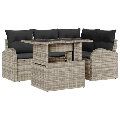 Set Divano da Giardino 5 pcs Grigio chiaro Poly Rattan