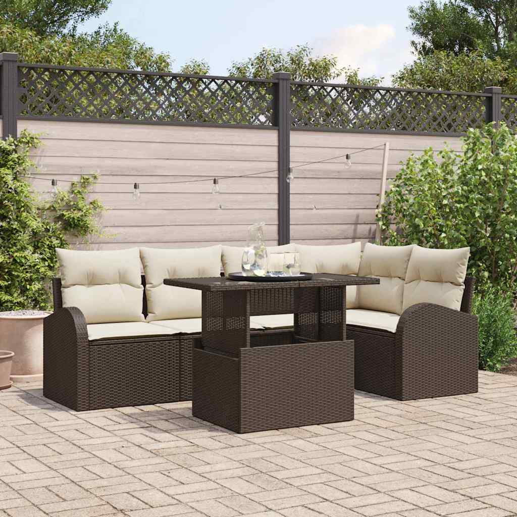 Set Divano da Giardino 6 pcs Marrone e Crema polyrattan | homemem39