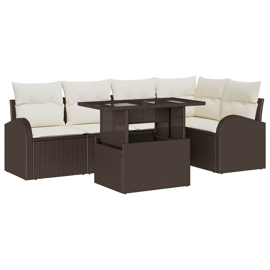 Set Divano da Giardino 6 pcs Marrone e Crema polyrattan | homemem39