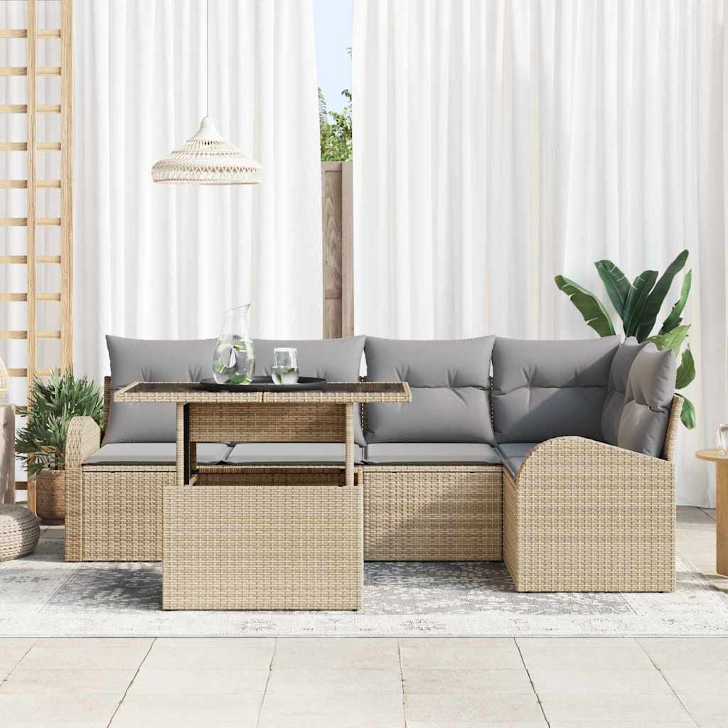 Set Divano da Giardino 6 pcs Beige e Grigio Chiaro polyrattan | homemem39