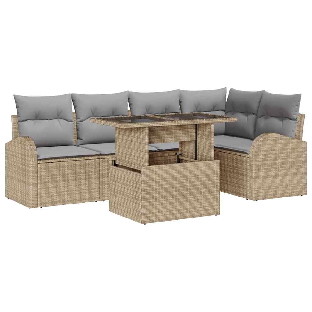 Set Divano da Giardino 6 pcs Beige e Grigio Chiaro polyrattan | homemem39