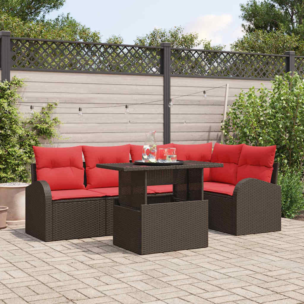 Set Divano da Giardino 6 pcs Marrone e rosso polyrattan | homemem39