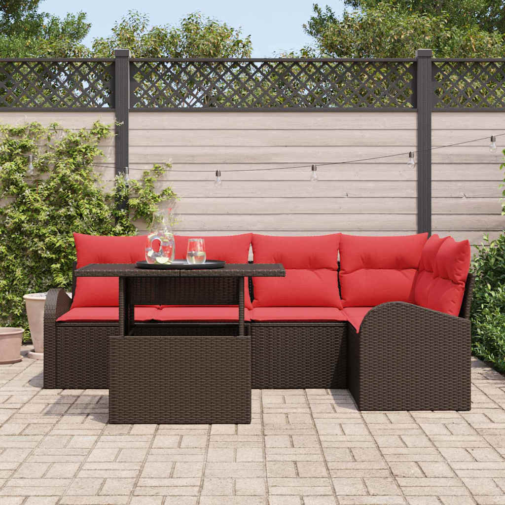 Set Divano da Giardino 6 pcs Marrone e rosso polyrattan | homemem39
