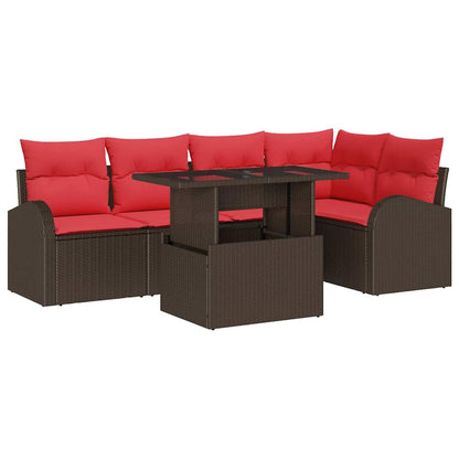 Set Divano da Giardino 6 pcs Marrone e rosso polyrattan | homemem39