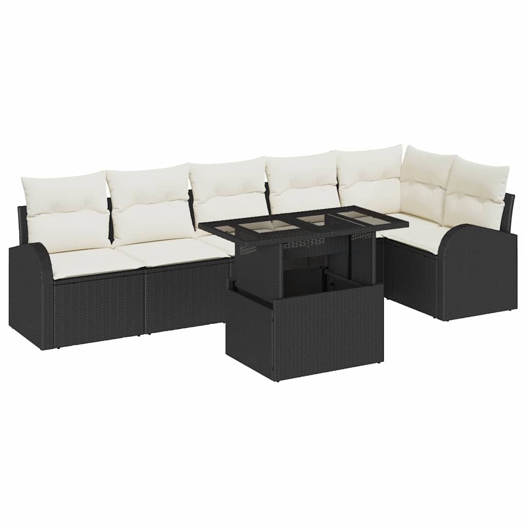 Set Divano da Giardino 7 pcs Nero e crema polyrattan | homemem39