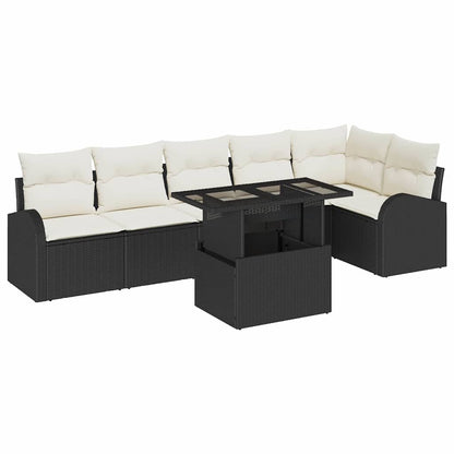 Set Divano da Giardino 7 pcs Nero e crema polyrattan | homemem39