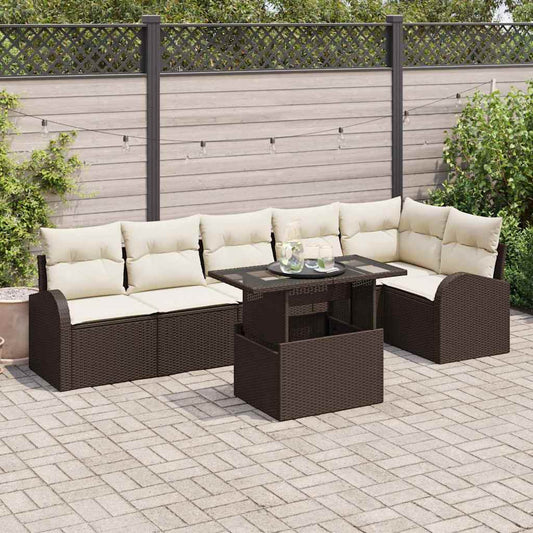 Set Divano da Giardino 7 pcs Marrone e crema 100 x 55 x 73 cm