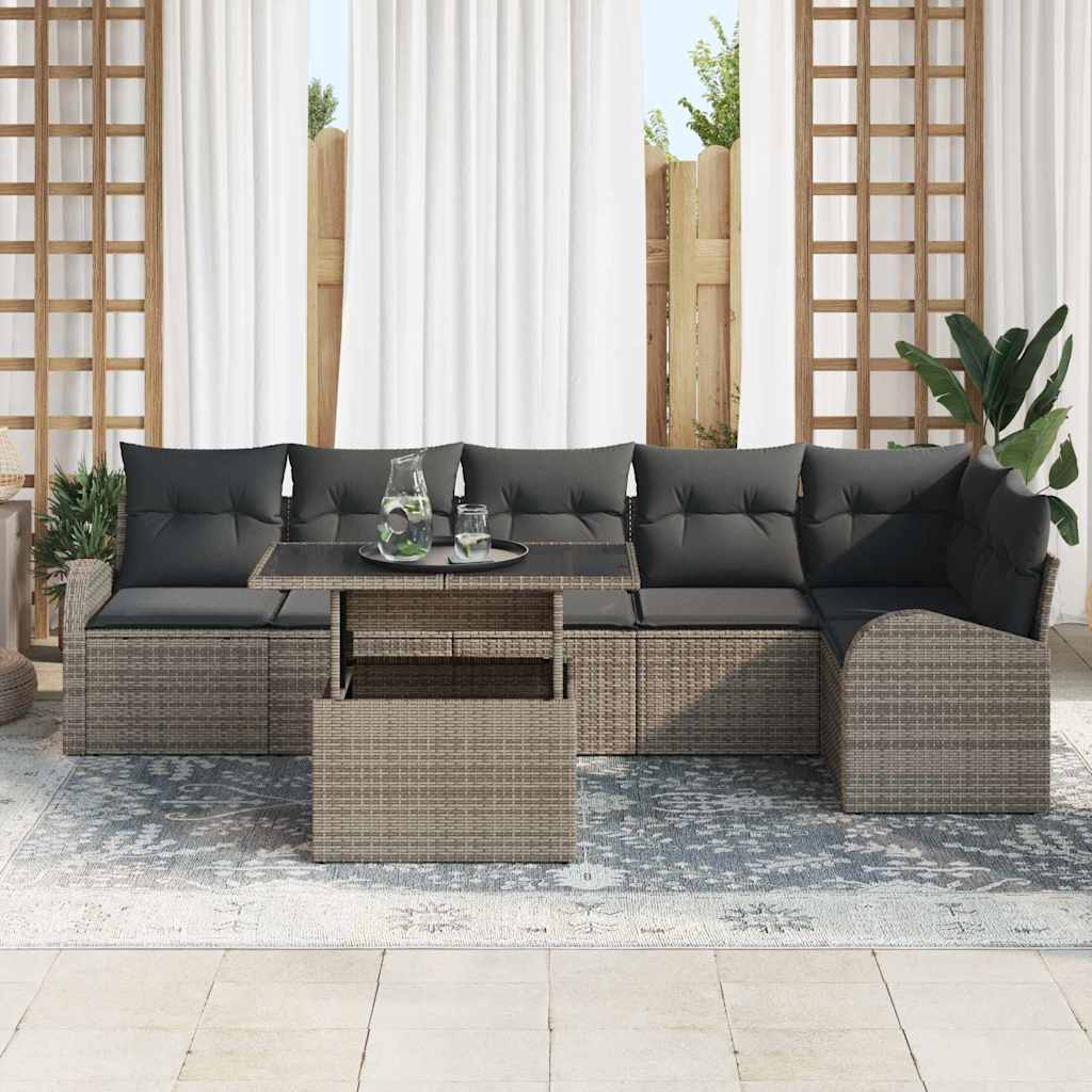 Set Divano da Giardino con cuscino 7 pcs Grigio polyrattan | homemem39