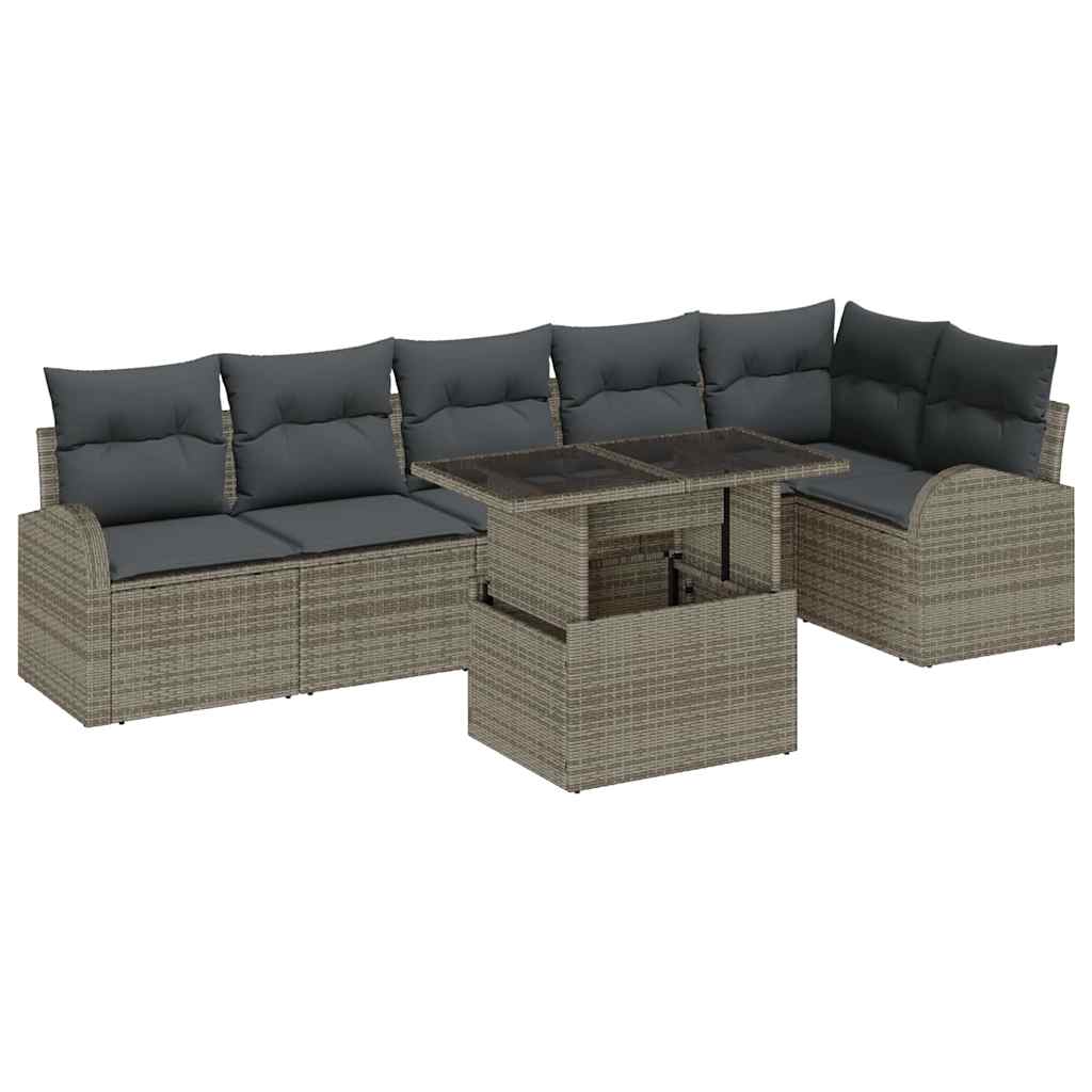 Set Divano da Giardino con cuscino 7 pcs Grigio polyrattan | homemem39