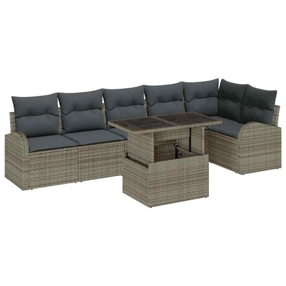 Set Divano da Giardino con cuscino 7 pcs Grigio polyrattan | homemem39
